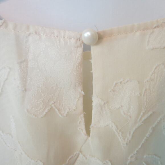 FLORAL OVERLAY Top Flutter Sleeves Size L Women Short Sleeve Lined Cream Boho - Picture 7 of 11